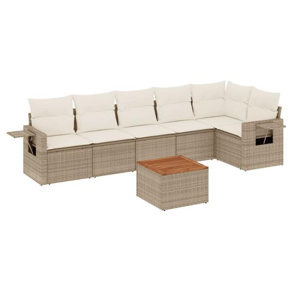 Grote foto vidaxl 7 delige loungeset met kussens poly rattan beige tuin en terras tuinmeubelen