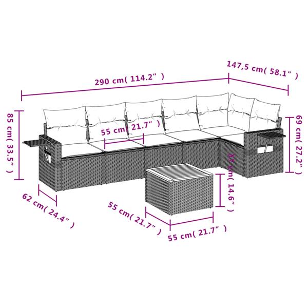 Grote foto vidaxl 7 delige loungeset met kussens poly rattan beige tuin en terras tuinmeubelen
