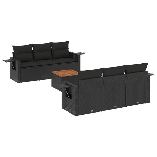 Grote foto vidaxl 7 delige loungeset met kussens poly rattan zwart tuin en terras tuinmeubelen
