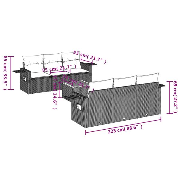 Grote foto vidaxl 7 delige loungeset met kussens poly rattan zwart tuin en terras tuinmeubelen