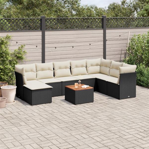 Grote foto vidaxl 9 delige loungeset met kussens poly rattan zwart tuin en terras tuinmeubelen
