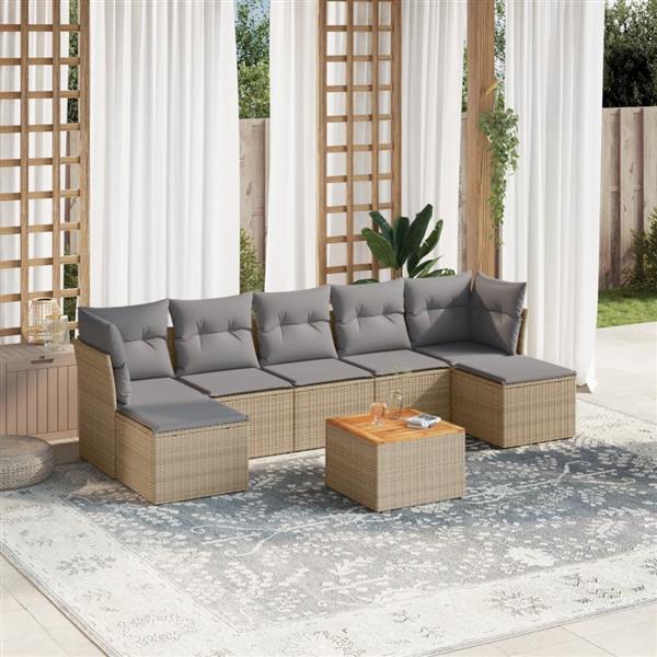 Grote foto vidaxl 8 delige loungeset met kussens poly rattan beige tuin en terras tuinmeubelen