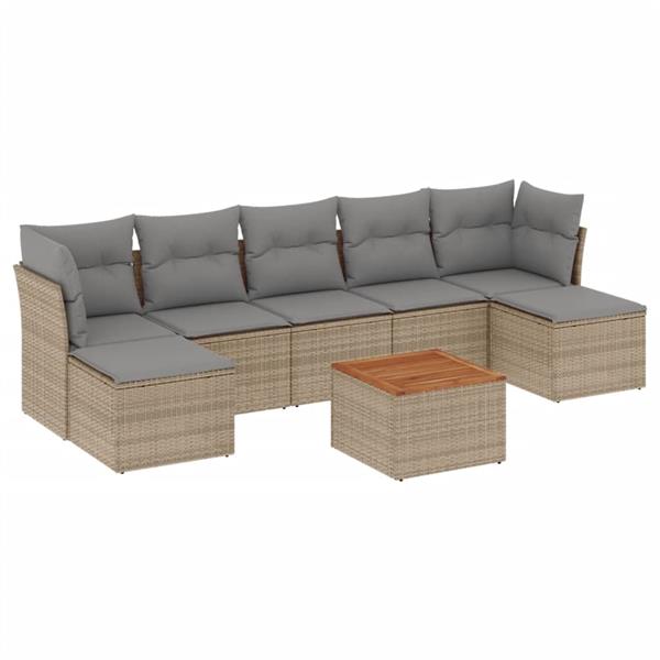 Grote foto vidaxl 8 delige loungeset met kussens poly rattan beige tuin en terras tuinmeubelen