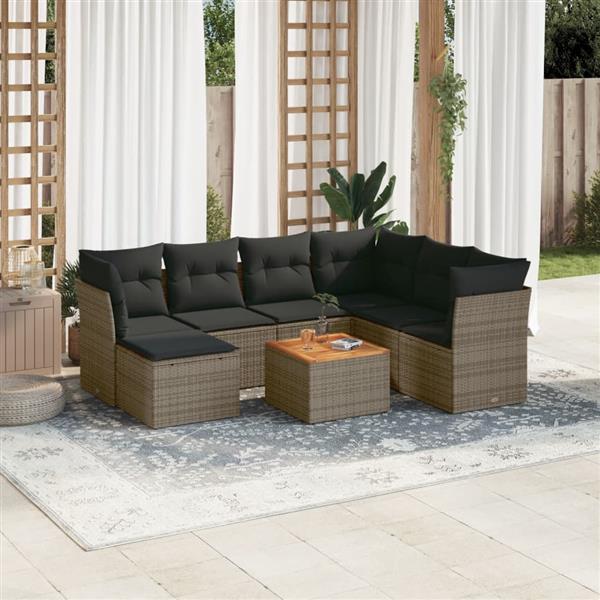 Grote foto vidaxl 8 delige loungeset met kussens poly rattan grijs tuin en terras tuinmeubelen