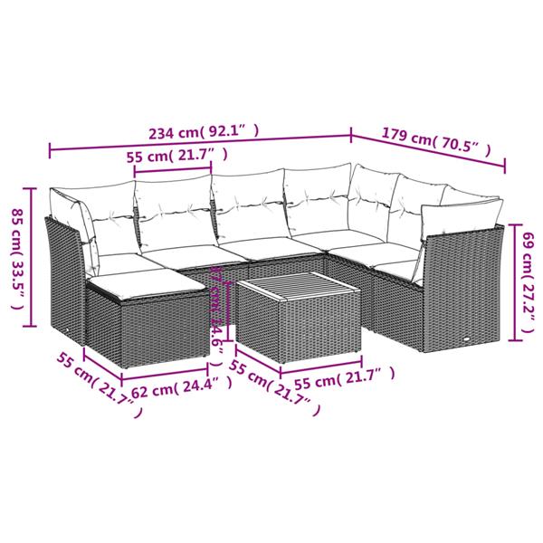 Grote foto vidaxl 8 delige loungeset met kussens poly rattan grijs tuin en terras tuinmeubelen