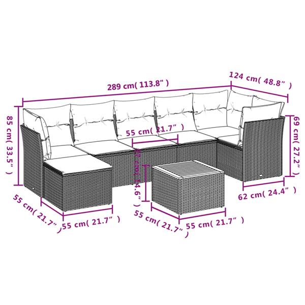 Grote foto vidaxl 8 delige loungeset met kussens poly rattan grijs tuin en terras tuinmeubelen