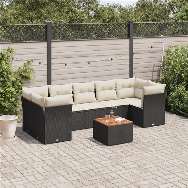 Grote foto vidaxl 8 delige loungeset met kussens poly rattan zwart tuin en terras tuinmeubelen