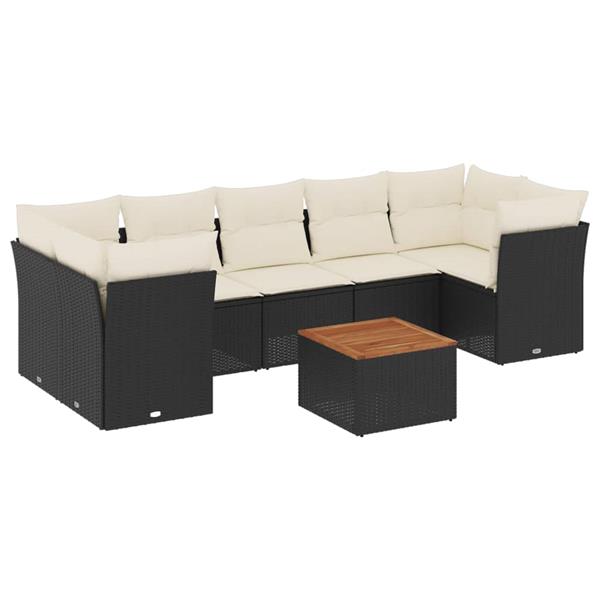 Grote foto vidaxl 8 delige loungeset met kussens poly rattan zwart tuin en terras tuinmeubelen