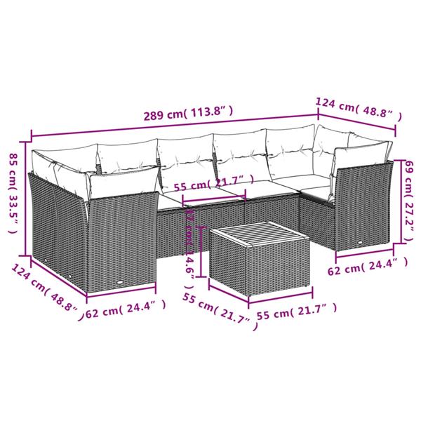 Grote foto vidaxl 8 delige loungeset met kussens poly rattan zwart tuin en terras tuinmeubelen