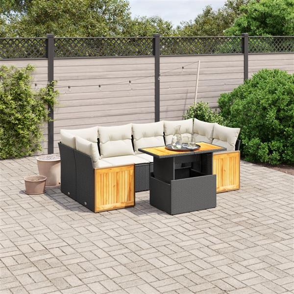 Grote foto vidaxl 7 delige loungeset met kussens poly rattan zwart tuin en terras tuinmeubelen
