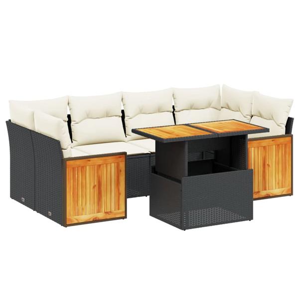 Grote foto vidaxl 7 delige loungeset met kussens poly rattan zwart tuin en terras tuinmeubelen