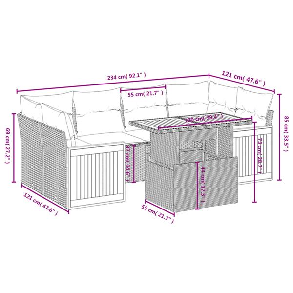 Grote foto vidaxl 7 delige loungeset met kussens poly rattan zwart tuin en terras tuinmeubelen