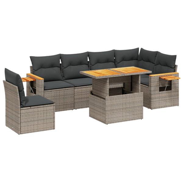 Grote foto vidaxl 7 delige loungeset met kussens poly rattan grijs tuin en terras tuinmeubelen
