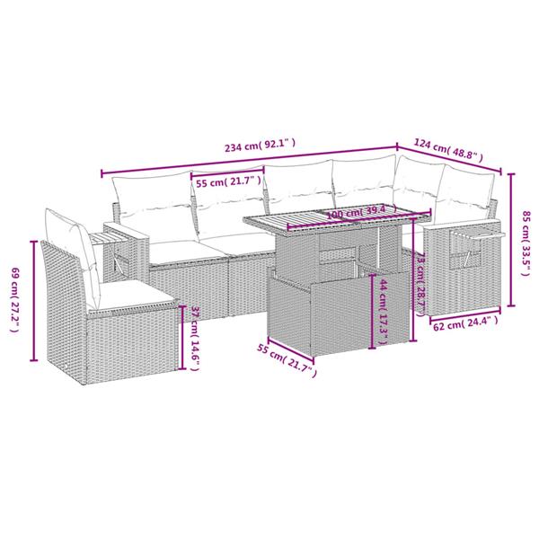Grote foto vidaxl 7 delige loungeset met kussens poly rattan grijs tuin en terras tuinmeubelen