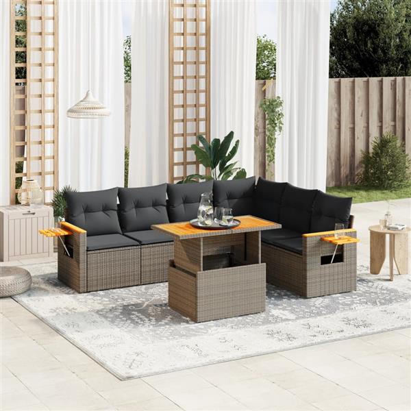 Grote foto vidaxl 7 delige loungeset met kussens poly rattan grijs tuin en terras tuinmeubelen