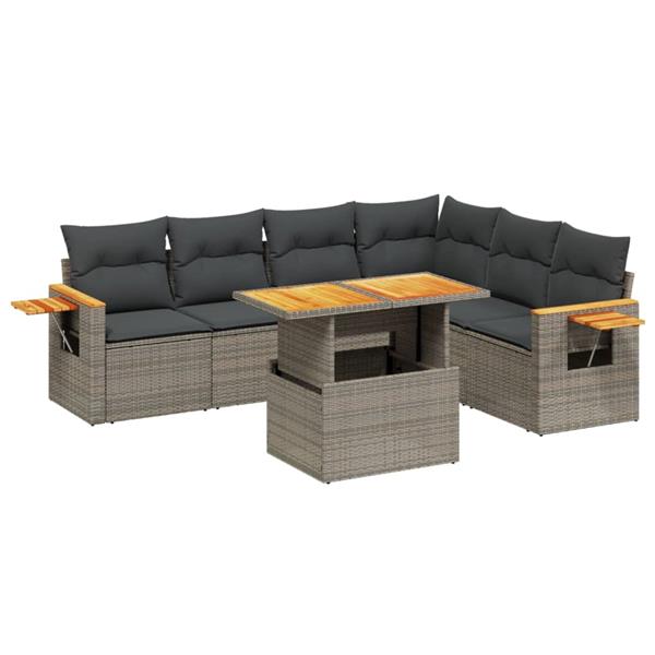 Grote foto vidaxl 7 delige loungeset met kussens poly rattan grijs tuin en terras tuinmeubelen