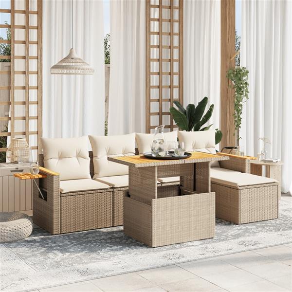 Grote foto vidaxl 6 delige loungeset met kussens poly rattan beige tuin en terras tuinmeubelen