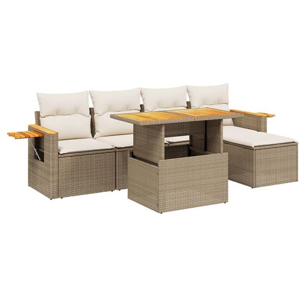 Grote foto vidaxl 6 delige loungeset met kussens poly rattan beige tuin en terras tuinmeubelen