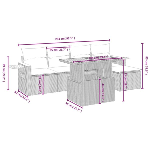 Grote foto vidaxl 6 delige loungeset met kussens poly rattan beige tuin en terras tuinmeubelen