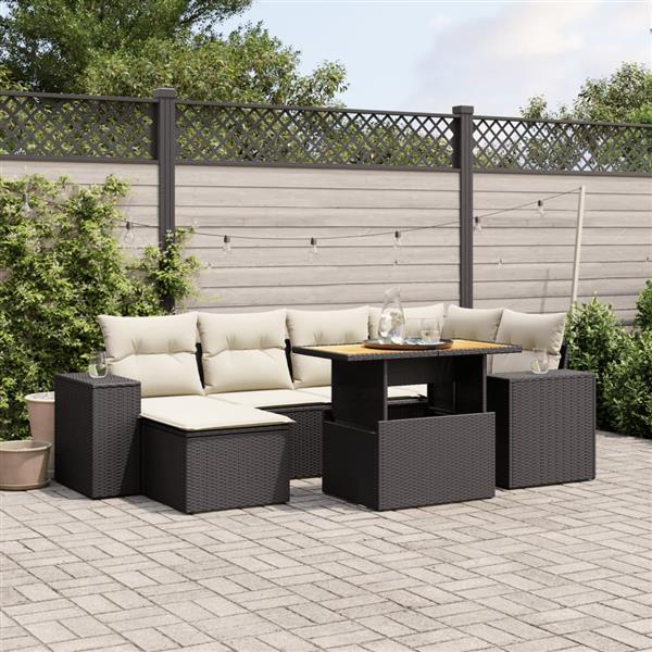 Grote foto vidaxl 7 delige loungeset met kussens poly rattan zwart tuin en terras tuinmeubelen