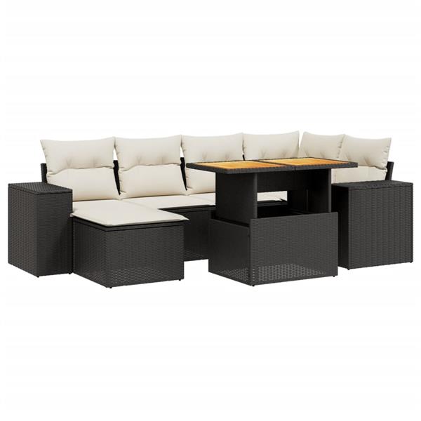 Grote foto vidaxl 7 delige loungeset met kussens poly rattan zwart tuin en terras tuinmeubelen