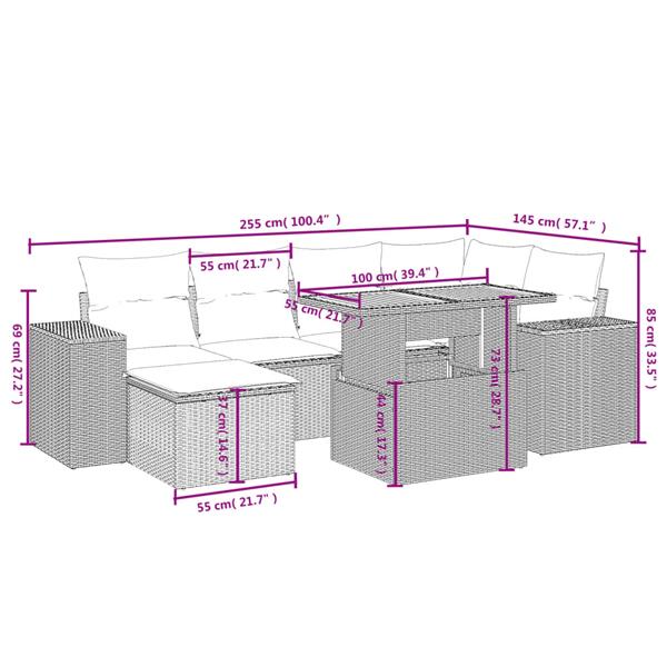Grote foto vidaxl 7 delige loungeset met kussens poly rattan zwart tuin en terras tuinmeubelen