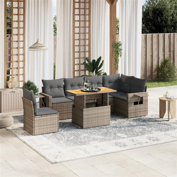 Grote foto vidaxl 7 delige loungeset met kussens poly rattan grijs tuin en terras tuinmeubelen