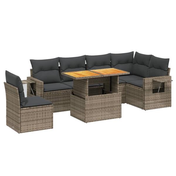 Grote foto vidaxl 7 delige loungeset met kussens poly rattan grijs tuin en terras tuinmeubelen