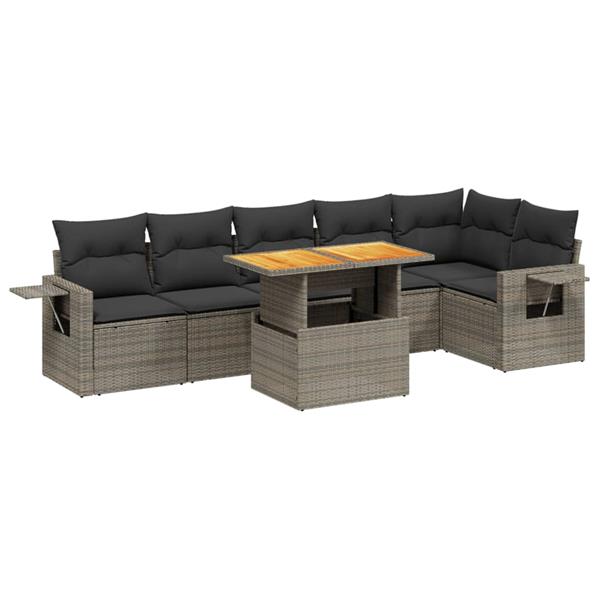 Grote foto vidaxl 7 delige loungeset met kussens poly rattan grijs tuin en terras tuinmeubelen