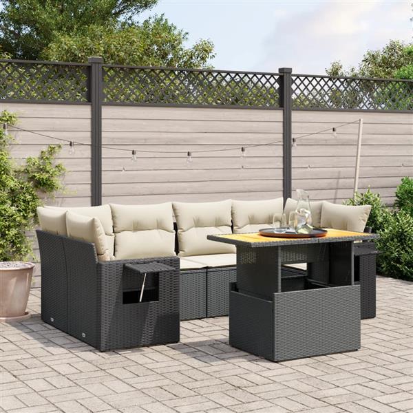 Grote foto vidaxl 7 delige loungeset met kussens poly rattan zwart tuin en terras tuinmeubelen