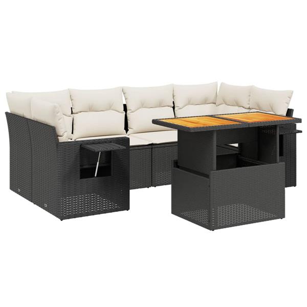 Grote foto vidaxl 7 delige loungeset met kussens poly rattan zwart tuin en terras tuinmeubelen