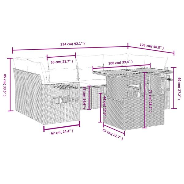 Grote foto vidaxl 7 delige loungeset met kussens poly rattan zwart tuin en terras tuinmeubelen