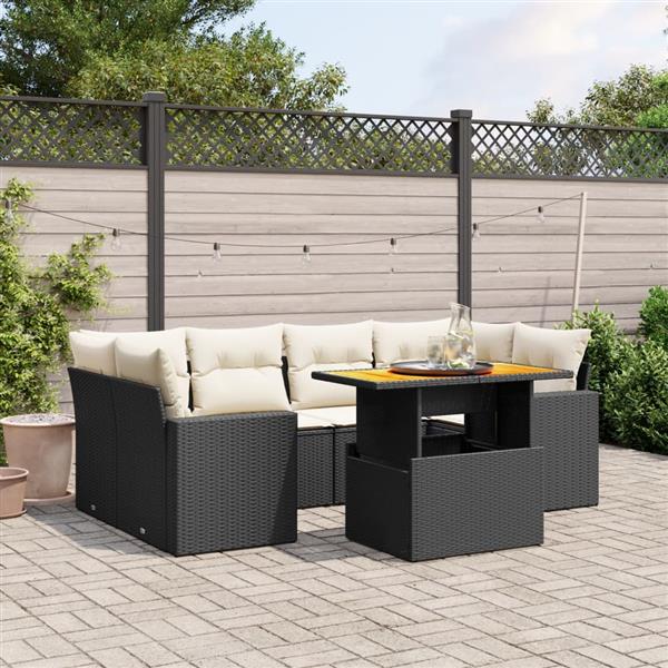 Grote foto vidaxl 7 delige loungeset met kussens poly rattan zwart tuin en terras tuinmeubelen