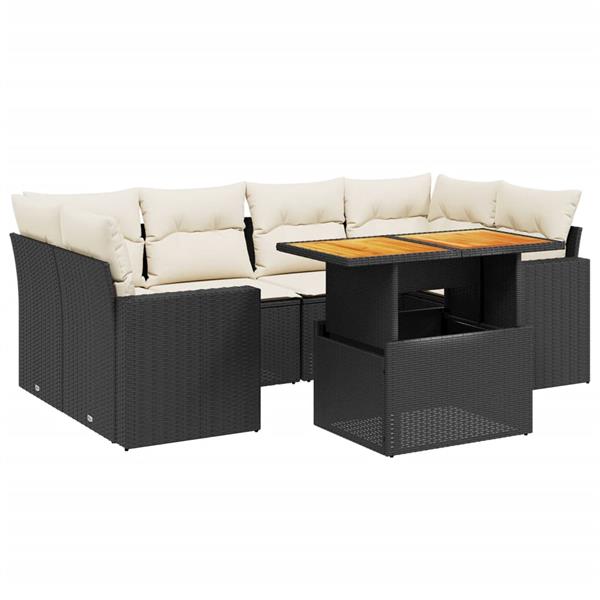 Grote foto vidaxl 7 delige loungeset met kussens poly rattan zwart tuin en terras tuinmeubelen