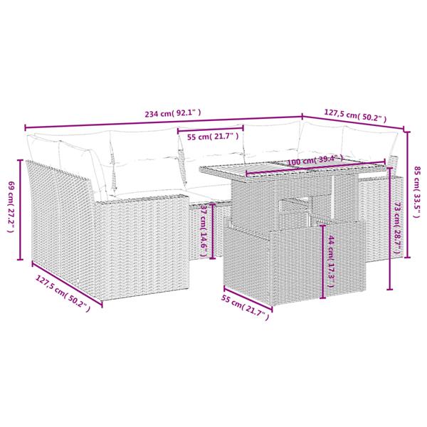 Grote foto vidaxl 7 delige loungeset met kussens poly rattan zwart tuin en terras tuinmeubelen