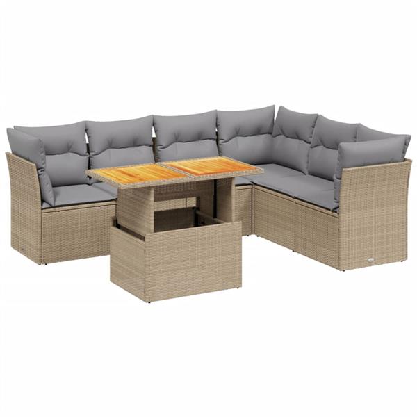 Grote foto vidaxl 7 delige loungeset met kussens poly rattan beige tuin en terras tuinmeubelen