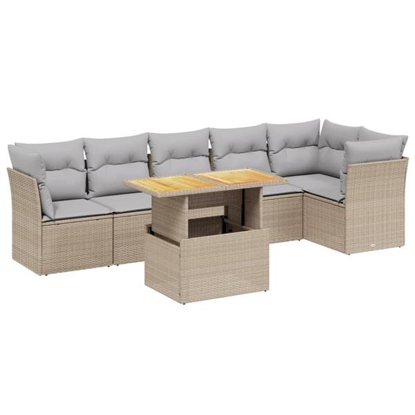Grote foto vidaxl 7 delige loungeset met kussens poly rattan beige tuin en terras tuinmeubelen