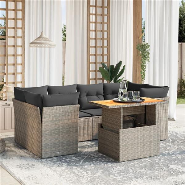 Grote foto vidaxl 7 delige loungeset met kussens poly rattan grijs tuin en terras tuinmeubelen