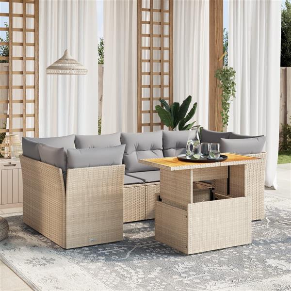 Grote foto vidaxl 7 delige loungeset met kussens poly rattan beige tuin en terras tuinmeubelen