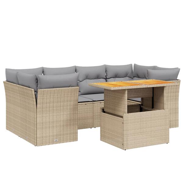 Grote foto vidaxl 7 delige loungeset met kussens poly rattan beige tuin en terras tuinmeubelen