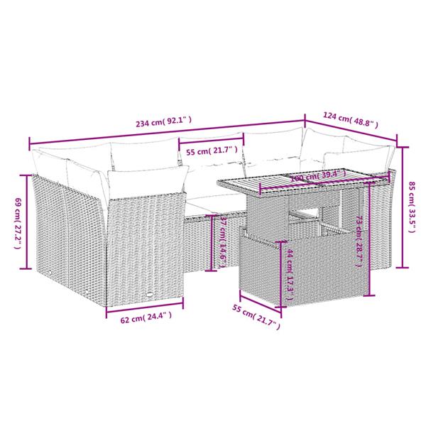 Grote foto vidaxl 7 delige loungeset met kussens poly rattan beige tuin en terras tuinmeubelen