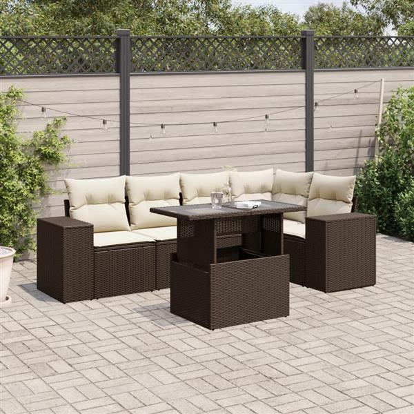 Grote foto vidaxl 6 delige loungeset met kussens poly rattan bruin tuin en terras tuinmeubelen