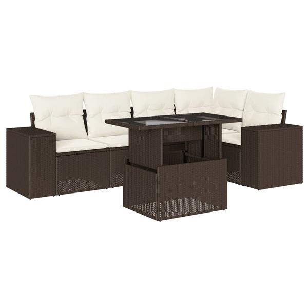 Grote foto vidaxl 6 delige loungeset met kussens poly rattan bruin tuin en terras tuinmeubelen