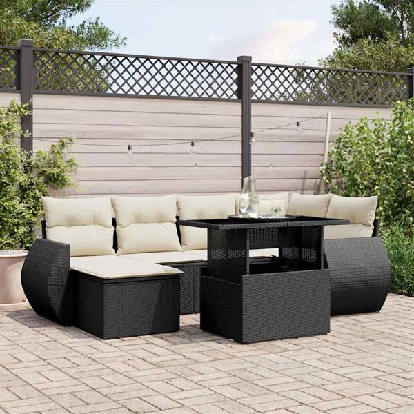 Grote foto vidaxl 7 delige loungeset met kussens poly rattan zwart tuin en terras tuinmeubelen