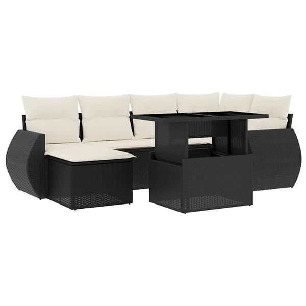 Grote foto vidaxl 7 delige loungeset met kussens poly rattan zwart tuin en terras tuinmeubelen