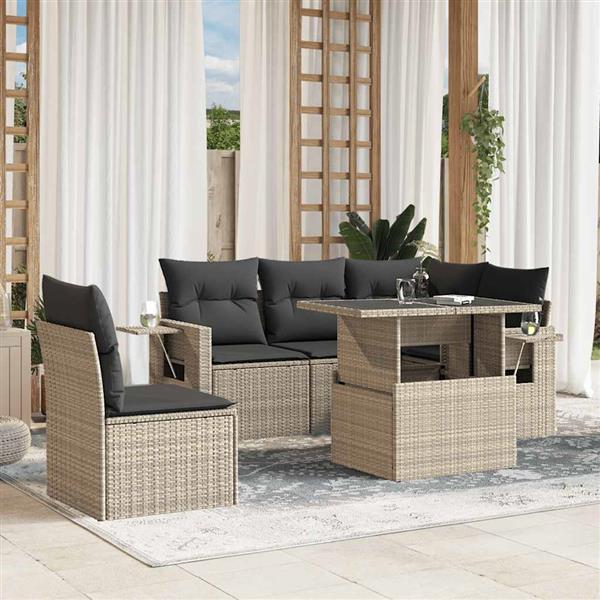 Grote foto vidaxl 6 delige loungeset met kussens poly rattan lichtgrijs tuin en terras tuinmeubelen