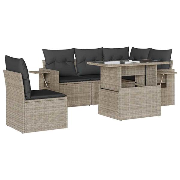 Grote foto vidaxl 6 delige loungeset met kussens poly rattan lichtgrijs tuin en terras tuinmeubelen