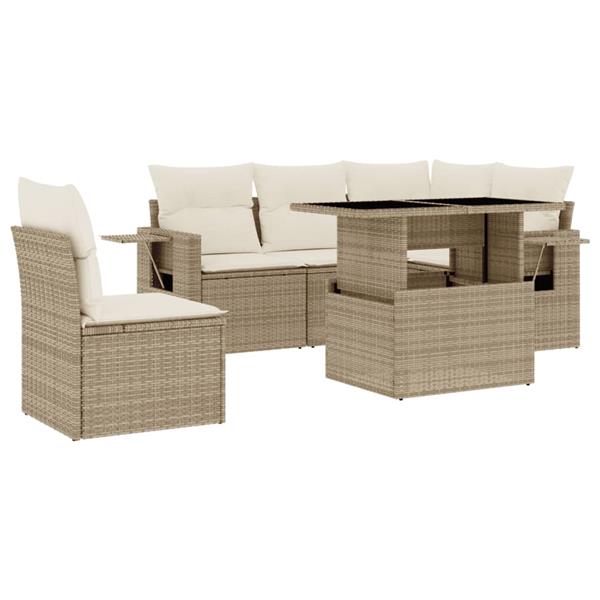 Grote foto vidaxl 6 delige loungeset met kussens poly rattan beige tuin en terras tuinmeubelen