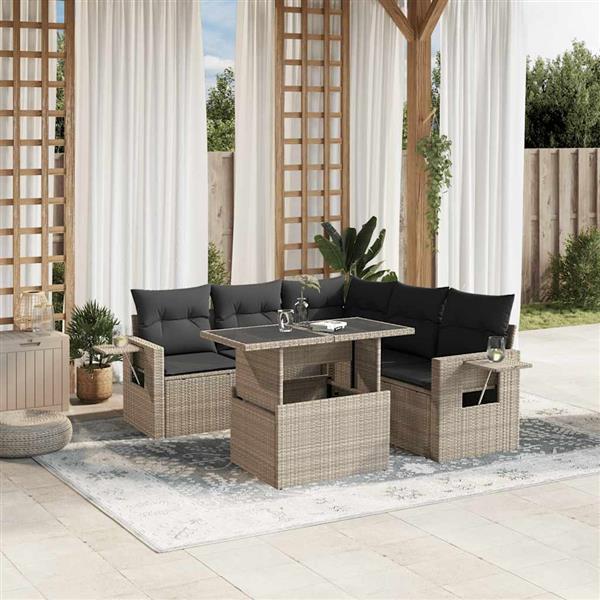 Grote foto vidaxl 6 delige loungeset met kussens poly rattan lichtgrijs tuin en terras tuinmeubelen