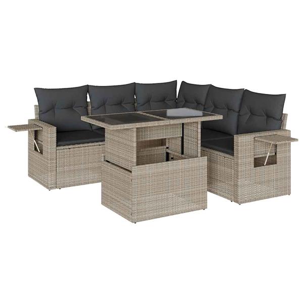Grote foto vidaxl 6 delige loungeset met kussens poly rattan lichtgrijs tuin en terras tuinmeubelen